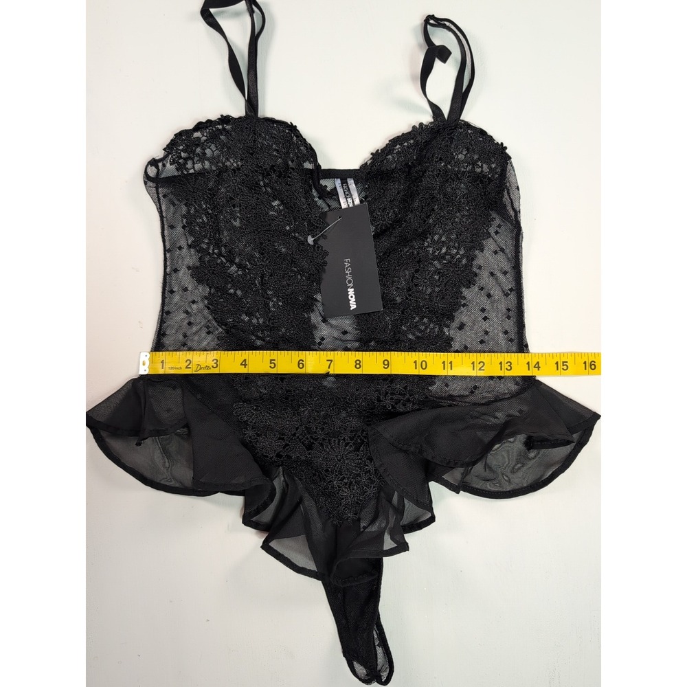 NEW Fashion Nova Bedroom Dreams Mesh Embroidered Sleep Teddy Black Size M - Picture 5 of 9